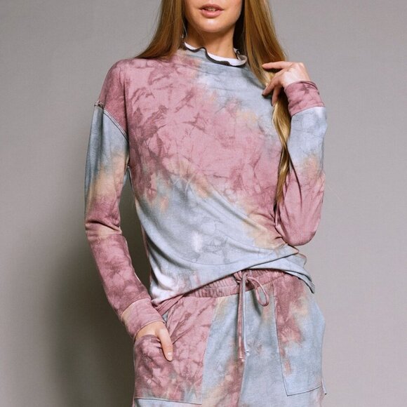 MYSTREE TYE DYE MOCK NECK PULLOVER WITH STITCH DETAIL - Picture 7 of 8